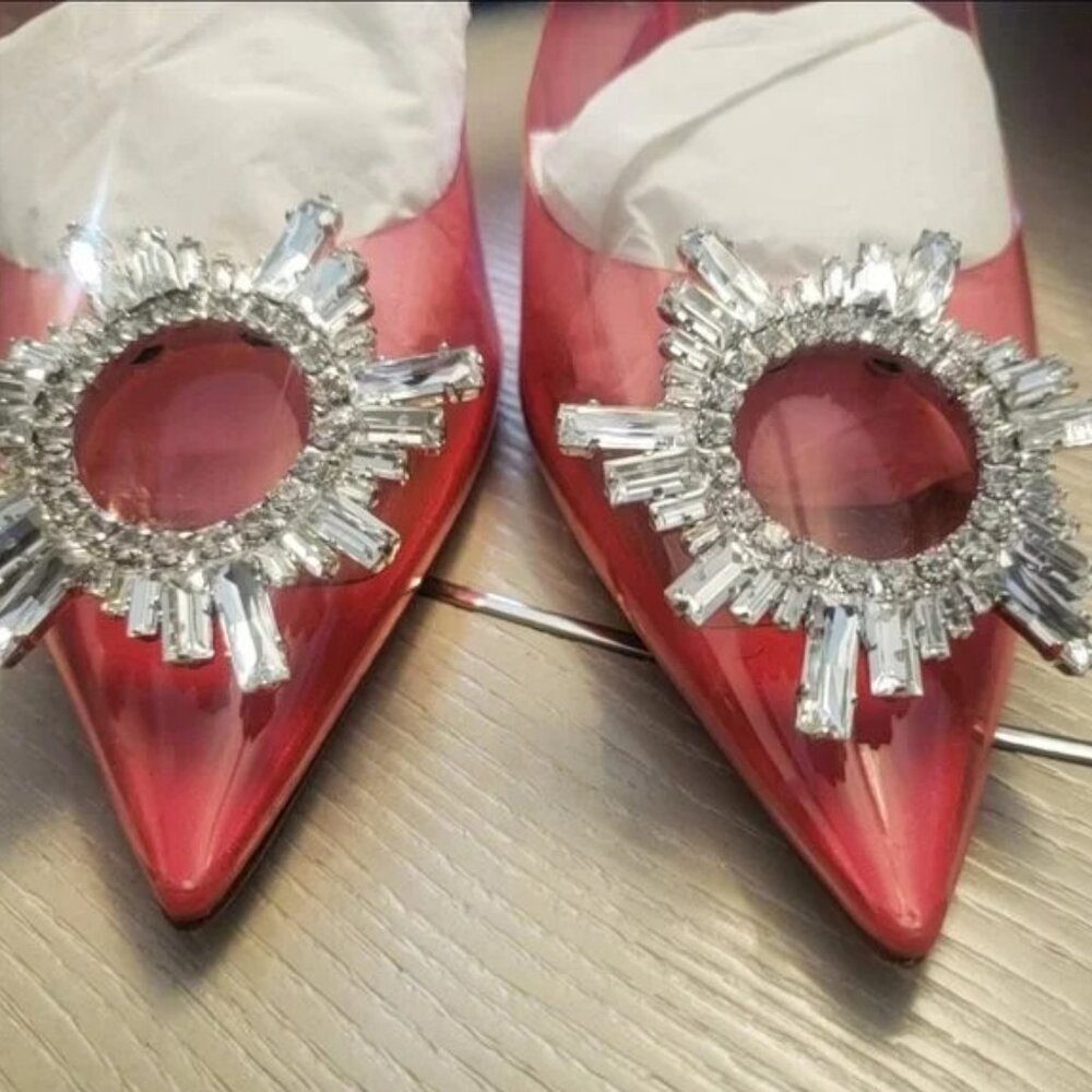 Amina Muaddi Begam glass Pump Pink Glass Clear Heels size 39 - Picture 7 of 16